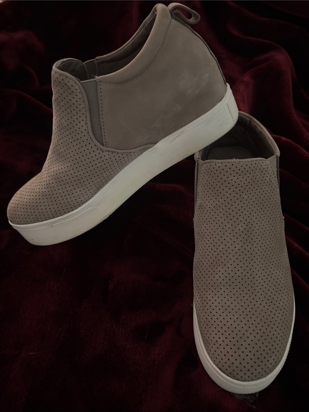 J Slides Taupe Perforated Wedge Sneaker Booties. These are super comfy!
